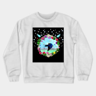 Blue Bird and Victorian Styled Frame Crewneck Sweatshirt